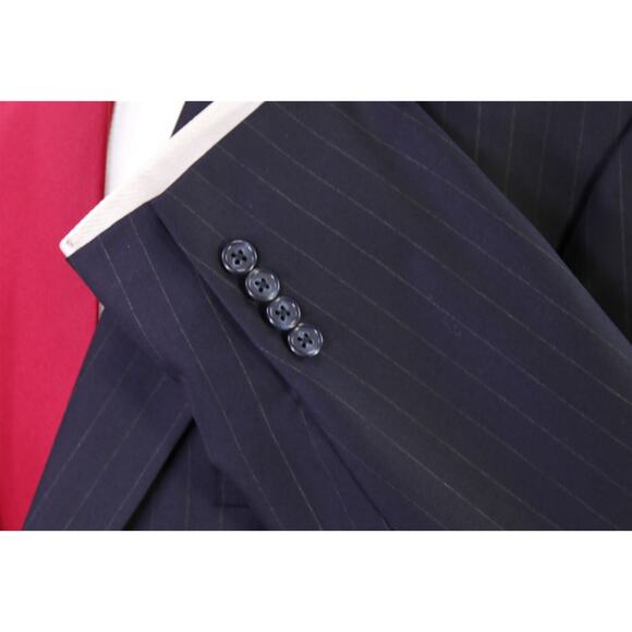 H. Freeman & Son Navy Blue Chalkstripe 2-Btn Wool Suit Hand Tailored 46R - Picture 6 of 9